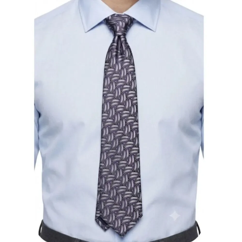 Polo Ralph Lauren Men's NWT Gray Purple Geo Weave Print 100% Silk Long Tie